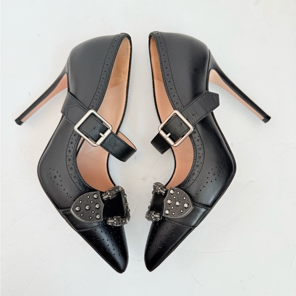 Gucci Black Leather Dionysus Perforated Mary Jane Pumps EU 37.5 - Picture 3 of 10